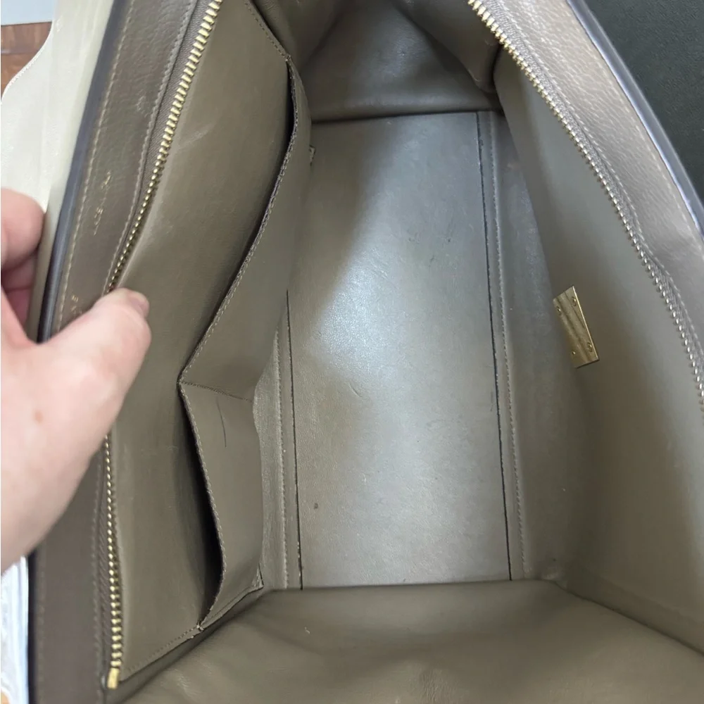 Celine Taupe Leather and Suede Satchel